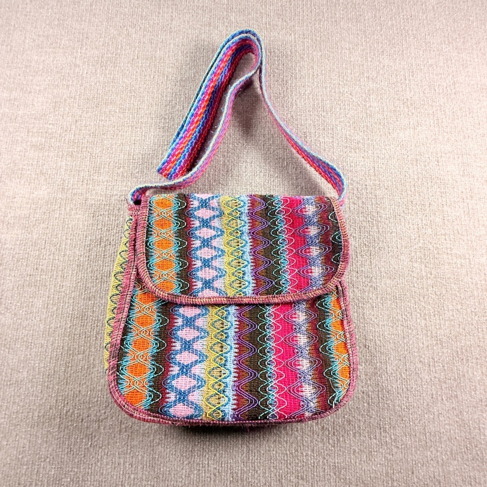 Boho Woven Geometric Crossbody Bag Multicolor Tribal Festival Shoulder Bag